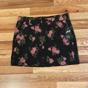 Black Mini Skirt with Pink Floral Print for Night Out